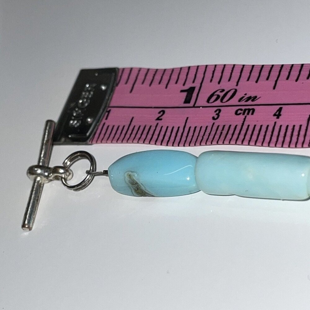 Aqua Peruvian Opal? Tube Beads & Freshwater Pearl Pendant Gemstone Necklace A140 - Picture 15 of 16